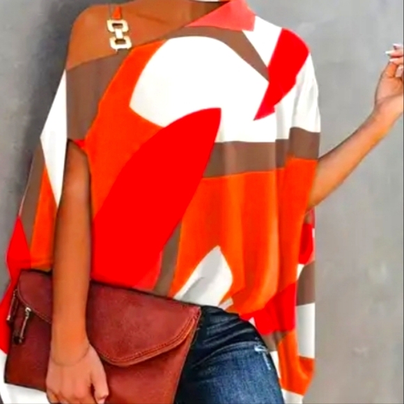 Women's Blouse Summer Halter Batwing Sleeve Color Block Blouse - Picture 1 of 4